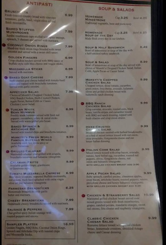 Moretti's Ristorante and Pizzeria Restaurant Menu – Prices & Specials